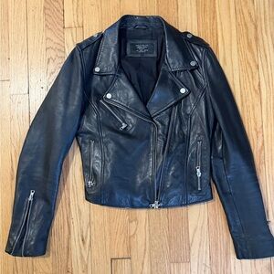 Zara Black Leather Trafaluc Moto Jacket with Silver Details